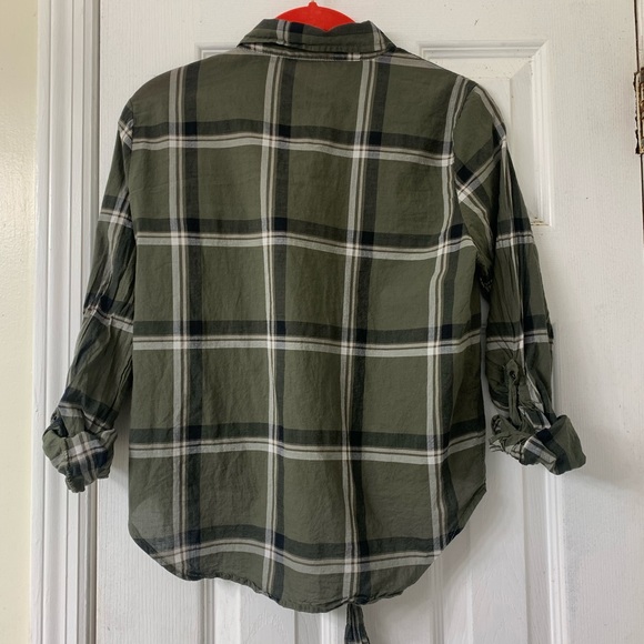 Plaid Olive Button Down W/ Bottom Tie - Picture 2 of 5